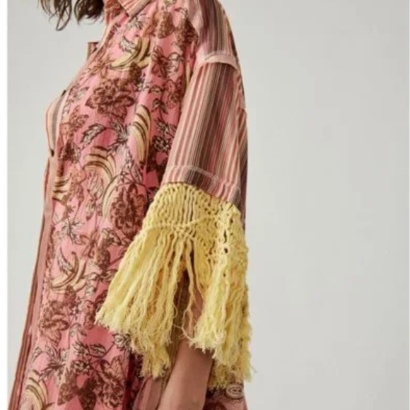 Free People Watching Waves Maxi Shirt in Mauve Combo sz large - Picture 8 of 8